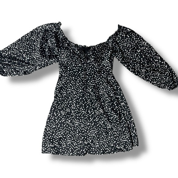 She + Sky Black and White Polka Dot Ruffled Front Tie Long Sleeve Mini Dress - Picture 8 of 16